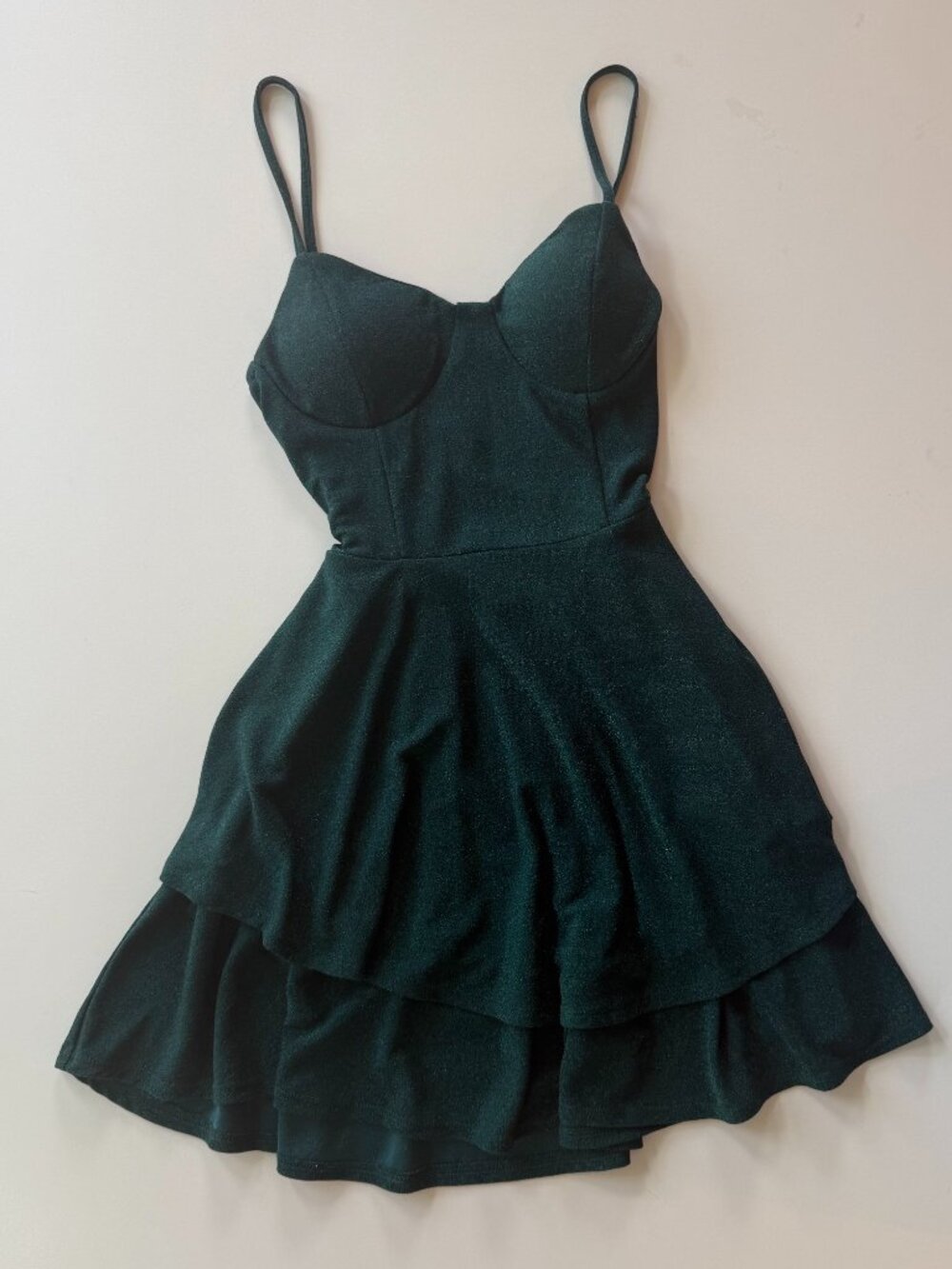 Lily Rose Emerald Green Metallic Bustier Tiered Skater Mini Dress XS